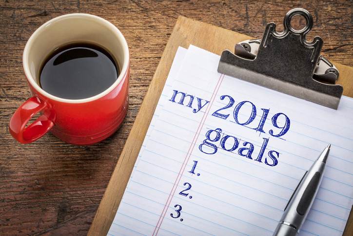 2019 goals on blackboard on clipboard 2019 goals on blackboard on clipboard